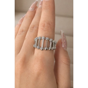 Gümüş Renk Taş Detaylı Ayarlanabilir Yüzük