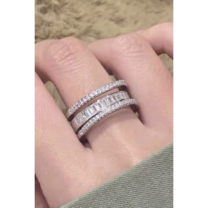 Gümüş Renk Taş Detaylı Ayarlanabilir Yüzük