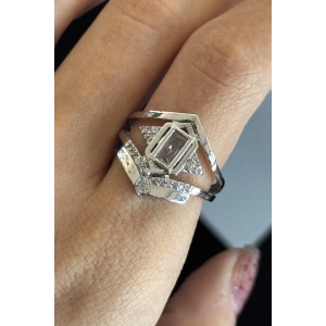 Gümüş Renk Taş Detaylı Ayarlanabilir Yüzük