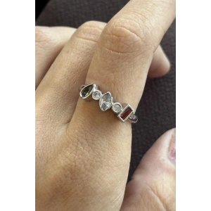 Gümüş Renk Taş Detaylı Ayarlanabilir Yüzük