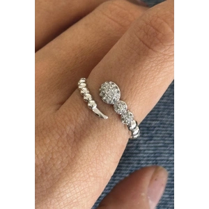 Gümüş Renk Taş Detaylı Ayarlanabilir Yüzük
