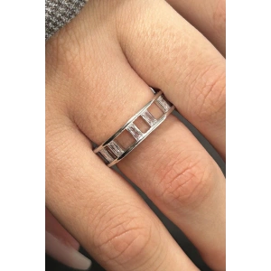 Gümüş Renk Taş Detaylı Ayarlanabilir Yüzük