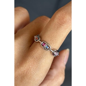 Gümüş Renk Taş Detaylı Ayarlanabilir Yüzük