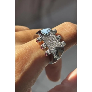 Gümüş Renk Taş Detaylı Ayarlanabilir Yüzük