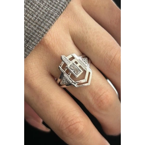 Gümüş Renk Taş Detaylı Ayarlanabilir Yüzük