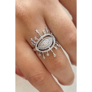 Gümüş Renk Taş Detaylı Ayarlanabilir Yüzük