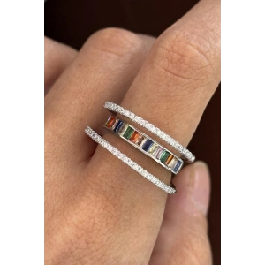 Gümüş Renk Taş Detaylı Ayarlanabilir Yüzük