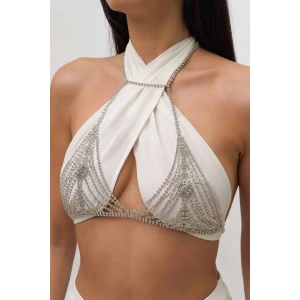 Gümüş Renk Taş Detaylı Bikini Üstü /Bralet /Vücut Aksesuarı
