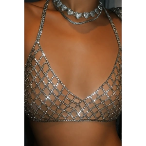 Gümüş Renk Taş Detaylı Bikini Üstü /Bralet /Vücut Aksesuarı