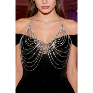 Gümüş Renk Taş Detaylı Bikini Üstü /Bralet /Vücut Aksesuarı