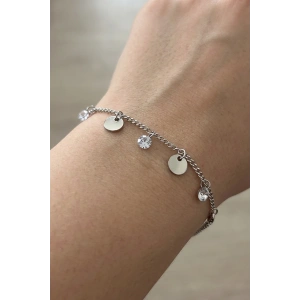 Gümüş Renk Taş Detaylı Çelik Bileklik
