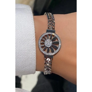 Gümüş Renk Taş Detaylı Çelik Bileklik
