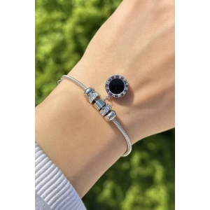 Gümüş Renk Taş Detaylı Çelik Bileklik