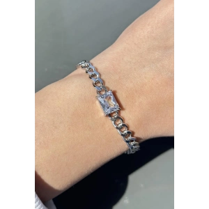 Gümüş Renk Taş Detaylı Çelik Bileklik