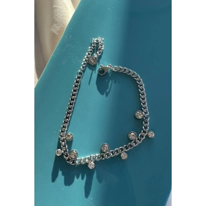 Gümüş Renk Taş Detaylı Çelik Bileklik