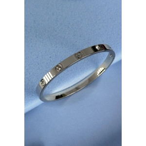 Gümüş Renk Taş Detaylı Çelik Bileklik 55MM