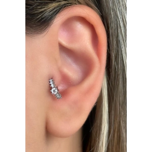 Gümüş Renk Taş Detaylı Çelik Halka Tragus/Kıkırdak Küpe/Piercing (Tek)