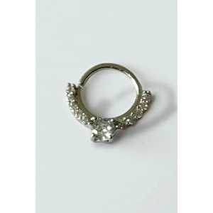 Gümüş Renk Taş Detaylı Çelik Halka Tragus/Kıkırdak Küpe/Piercing (Tek)