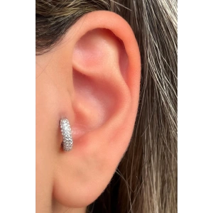 Gümüş Renk Taş Detaylı Çelik Halka Tragus/Kıkırdak Küpe/Piercing (Tek)