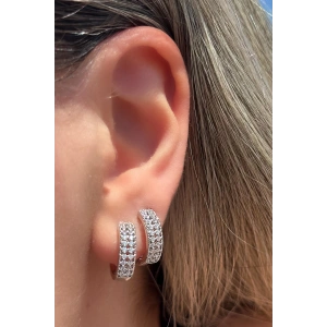 Gümüş Renk Taş Detaylı Çelik Halka Xupıng Küpe (Çift)