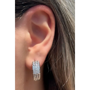 Gümüş Renk Taş Detaylı Çelik Halka Xupıng Küpe (Çift)