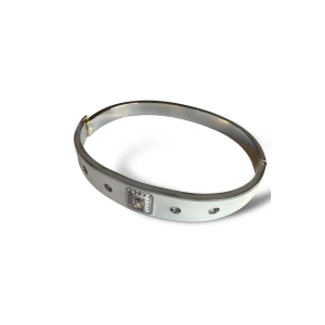 Gümüş Renk Taş Detaylı Çelik Kelepçe Bileklik