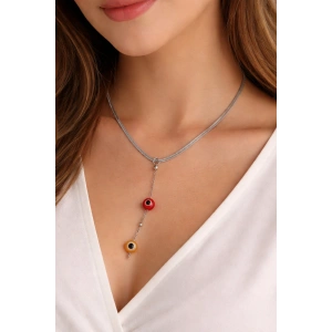 Gümüş Renk Taş Detaylı Çelik Kolye