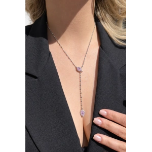 Gümüş Renk Taş Detaylı Çelik Kolye