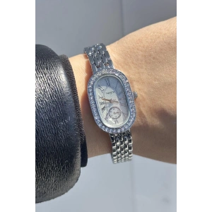 Gümüş Renk Taş Detaylı Çelik Kordonlu Kadın Saat