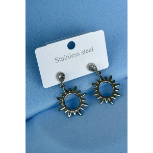 Gümüş Renk Taş Detaylı Çelik Küpe (Çift)