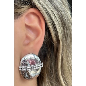 Gümüş Renk Taş Detaylı  Çelik Küpe (Çift)