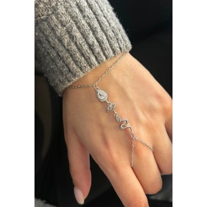 Gümüş Renk Taş Detaylı Çelik Şahmeran