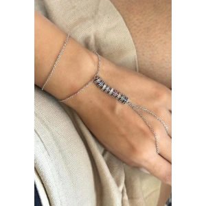 Gümüş Renk Taş Detaylı Çelik Şahmeran