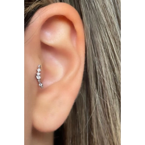 Gümüş Renk Taş Detaylı Çelik Tragus/Kıkırdak Küpe/Piercing (Tek)
