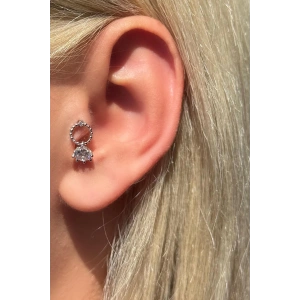 Gümüş Renk Taş Detaylı Çelik Tragus/Kıkırdak Küpe/Piercing (Tek)