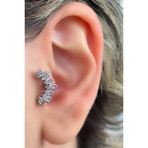 Gümüş Renk Taş Detaylı Çelik Tragus/Kıkırdak Küpe/Piercing (Tek)