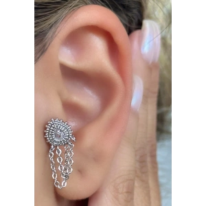 Gümüş Renk Taş Detaylı Çelik Tragus/Kıkırdak Küpe/Piercing (Tek)