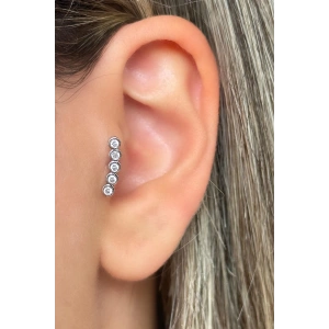 Gümüş Renk Taş Detaylı Çelik Tragus/Kıkırdak Küpe/Piercing (Tek)