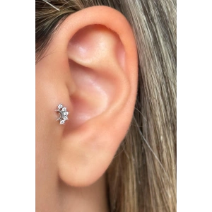 Gümüş Renk Taş Detaylı Çelik Tragus/Kıkırdak Küpe/Piercing (Tek)