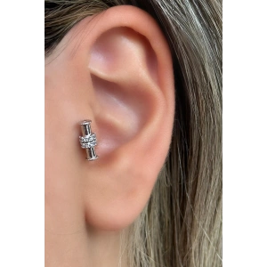 Gümüş Renk Taş Detaylı Çelik Tragus/Kıkırdak Küpe/Piercing (Tek)