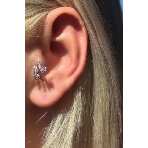 Gümüş Renk Taş Detaylı Çelik Tragus/Kıkırdak Küpe/Piercing (Tek)