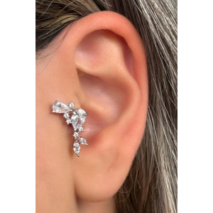 Gümüş Renk Taş Detaylı Çelik Tragus/Kıkırdak Küpe/Piercing (Tek)