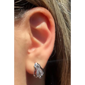 Gümüş Renk Taş Detaylı Çelik Xupıng Küpe (Çift)