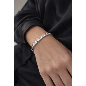 Gümüş Renk Taş Detaylı Çelik Xupıng VİP Bileklik