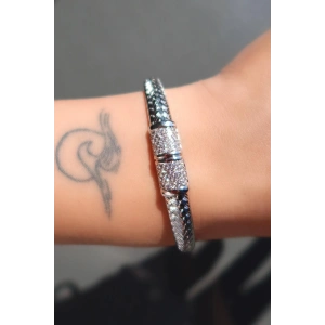 Gümüş Renk Taş Detaylı Çelik Xuping VIP Kelepçe Bileklik