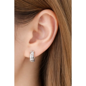 Gümüş Renk Taş Detaylı Çelik Xupıng VİP Küpe