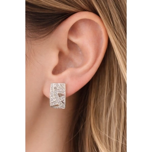 Gümüş Renk Taş Detaylı Çelik Xupıng VİP Küpe