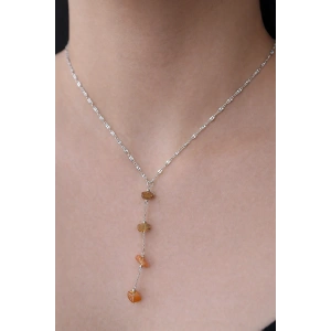 Gümüş Renk Taş Detaylı Çelik Y Kolye