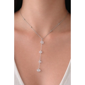 Gümüş Renk Taş Detaylı Çelik Y Kolye