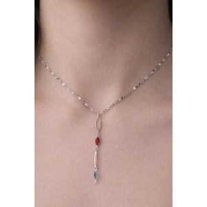 Gümüş Renk Taş Detaylı Çelik Y Kolye